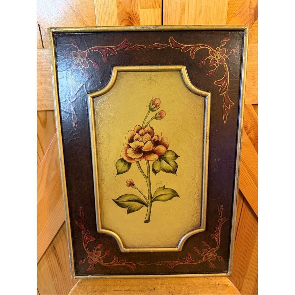 Vintage Wall Art with ornate tole style Floral Gold details (6531)